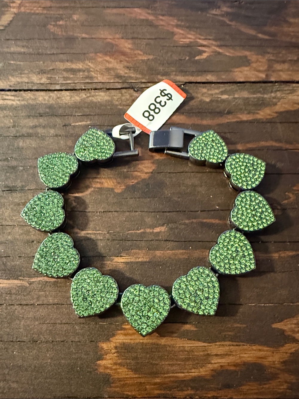 Green Bracelet Coquette Style Sparkling Heart Iced out